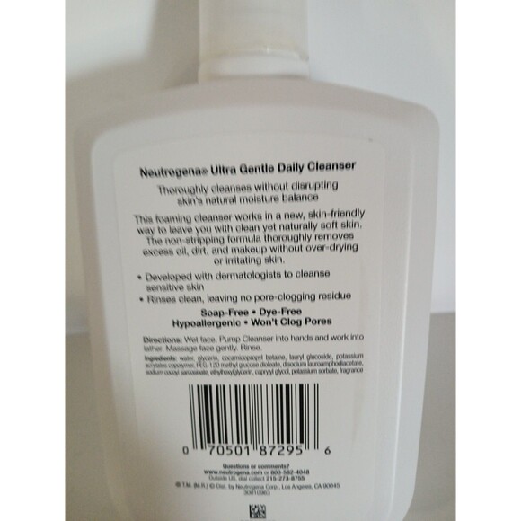 Neutrogena Ultra Gentle Daily Cleanser Foaming Formula for Sensitive Skin 12 Oz - Picture 3 of 4